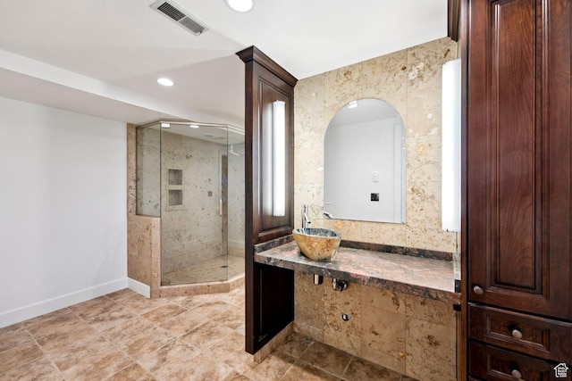 4307 Churchill Dr N Unit 97, Provo, UT 84604 - bathroom featuring a stall shower, recessed lighting, and vanity