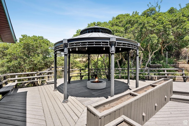 4307 Churchill Dr N Unit 97, Provo, UT 84604 - dock area with a fire pit, a gazebo, and a wooden deck