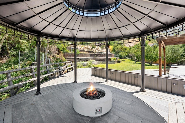 4307 Churchill Dr N Unit 97, Provo, UT 84604 - wooden deck with a gazebo, an outdoor fire pit, and a yard