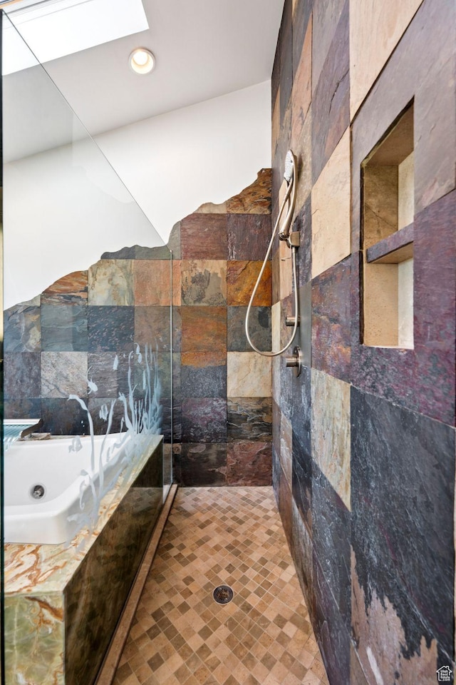4307 Churchill Dr N Unit 97, Provo, UT 84604 - bathroom with a jetted tub, a walk in shower, recessed lighting, and a skylight