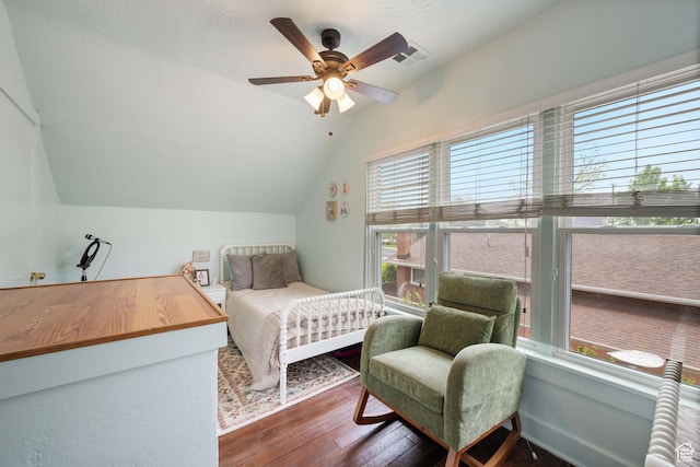 266 W 200 S, Hurricane, UT 84737 - bedroom featuring wood-type flooring, lofted ceiling, multiple windows, and a ceiling fan