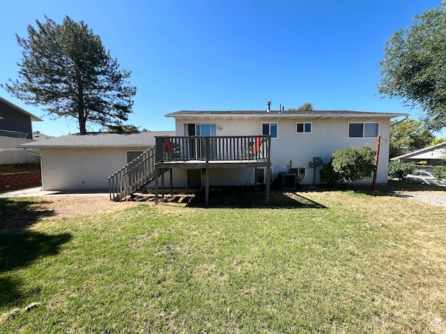 1128 W 600 N, Orem, UT 84057 - back of house with stairway, stucco siding, a deck, and a lawn