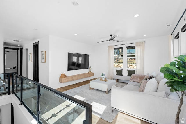 5488 N Valley Rd E, Lehi, UT 84043 - living area with wood finished floors, recessed lighting, and a ceiling fan