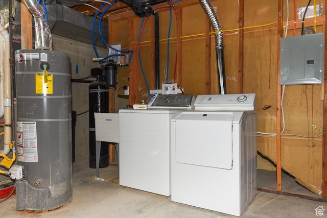 327 N 600 W, Grantsville, UT 84029 - laundry area featuring electric panel, washer and dryer, and water heater