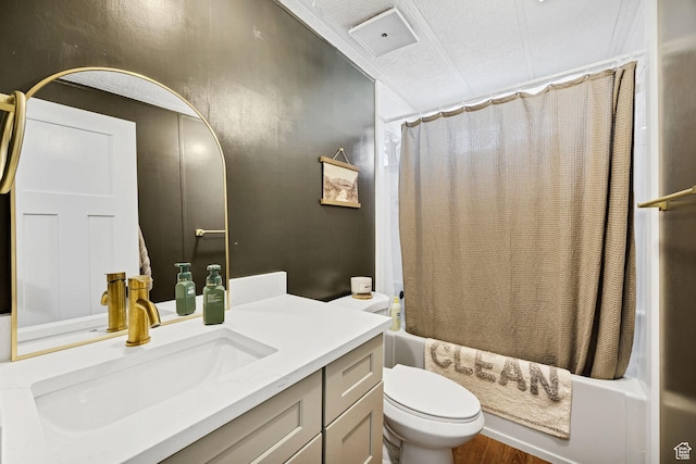 20105 N 5000 W, Plymouth, UT 84330 - full bath featuring vanity, shower / bath combination with curtain, and wood finished floors