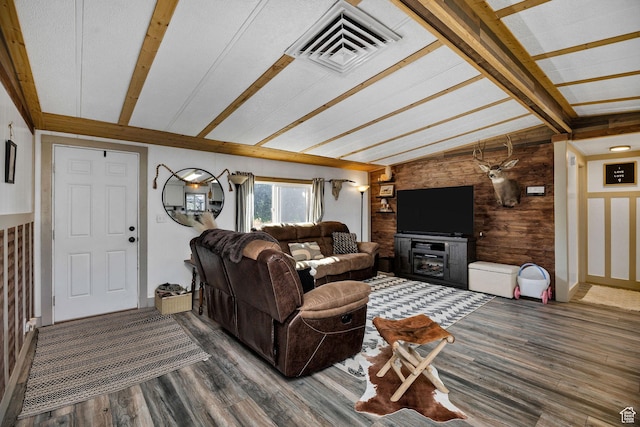 20105 N 5000 W, Plymouth, UT 84330 - living area featuring wood finished floors and wood walls