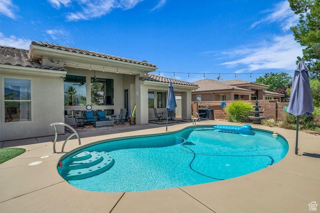 38 W 1725 S, Washington, UT 84780 - view of pool featuring a patio, an outdoor living space, and a ceiling fan