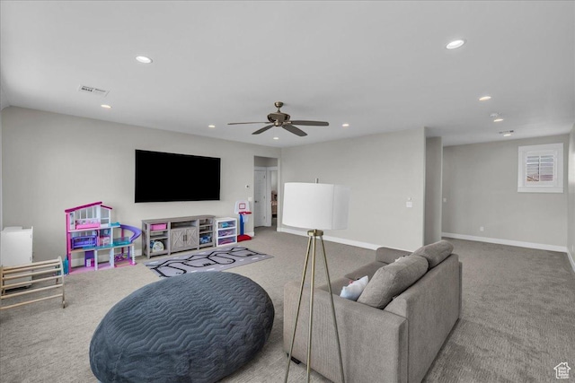 2249 E Fieldstone Cir, St George, UT 84790 - carpeted living area with recessed lighting and a ceiling fan