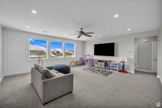 2249 E Fieldstone Cir, St George, UT 84790 - carpeted living area with recessed lighting and ceiling fan