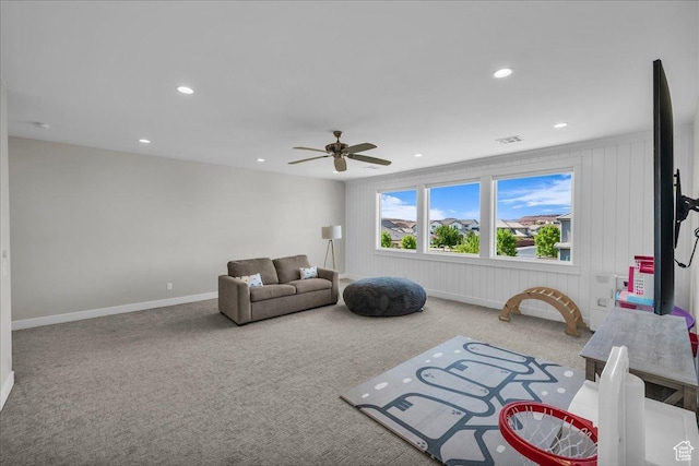 2249 E Fieldstone Cir, St George, UT 84790 - carpeted living room with recessed lighting and ceiling fan