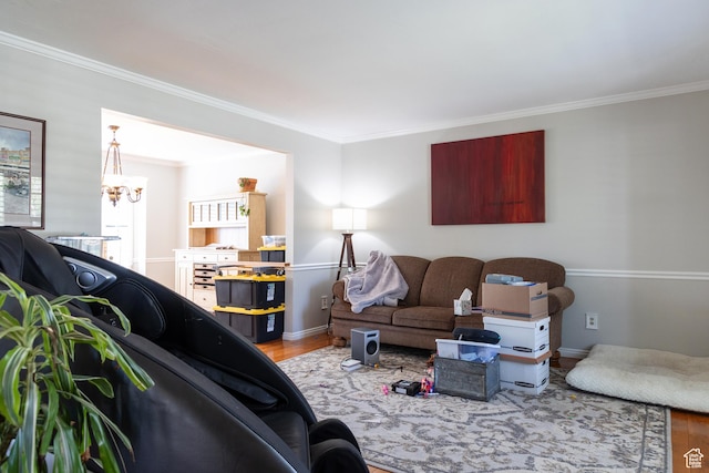 11089 S Justin Dr, Sandy, UT 84092 - living room with wood finished floors, crown molding, and a chandelier