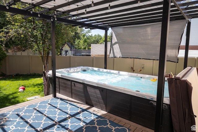 11089 S Justin Dr, Sandy, UT 84092 - view of patio / terrace with a hot tub and a pergola