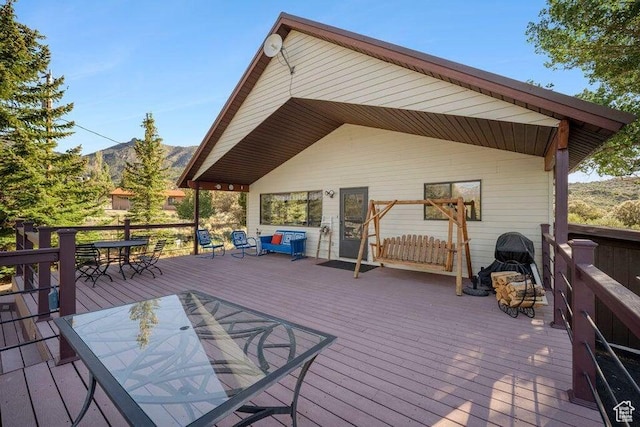 214 S Terry Pkwy, Pine Valley, UT 84781 - wooden terrace with outdoor dining area and a mountain view