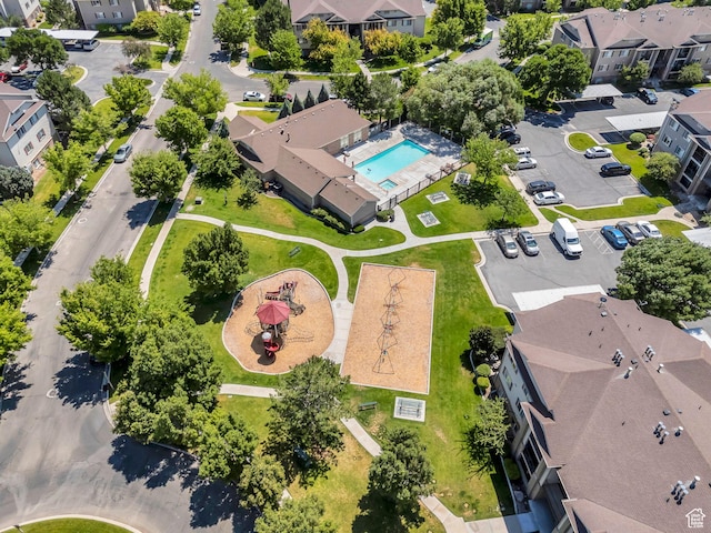 8246 N Cedar Springs Rd E Unit 8, Eagle Mountain, UT 84005 - aerial perspective of suburban area featuring a pool