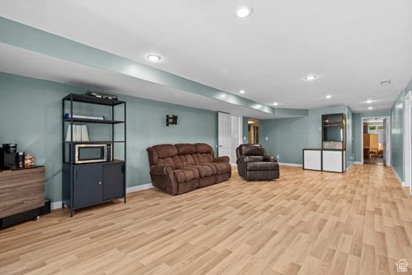 13032 S 1300 W, Riverton, UT 84065 - living room with light wood-style flooring and recessed lighting