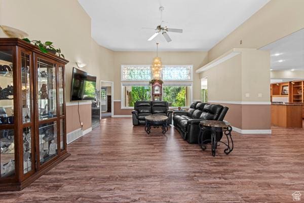 13032 S 1300 W, Riverton, UT 84065 - living room featuring wood finished floors and a ceiling fan