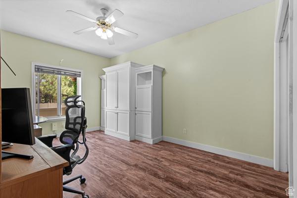 13032 S 1300 W, Riverton, UT 84065 - office featuring wood finished floors and a ceiling fan