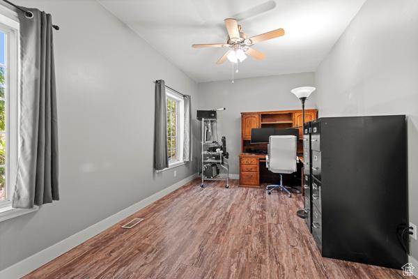 13032 S 1300 W, Riverton, UT 84065 - office featuring wood finished floors and a ceiling fan