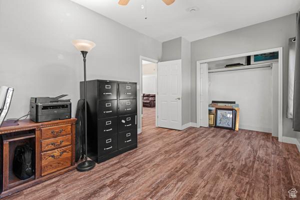 13032 S 1300 W, Riverton, UT 84065 - home office with wood finished floors and a ceiling fan