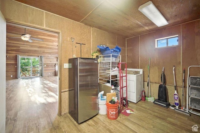 10 S 900 E, Pine Valley, UT 84781 - interior space with washer / clothes dryer, wood finished floors, healthy amount of natural light, wood walls, and ceiling fan
