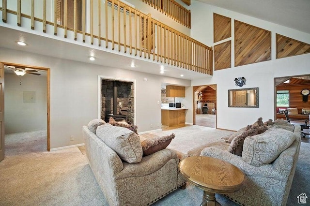 10 S 900 E, Pine Valley, UT 84781 - living area featuring high vaulted ceiling, light carpet, and a ceiling fan