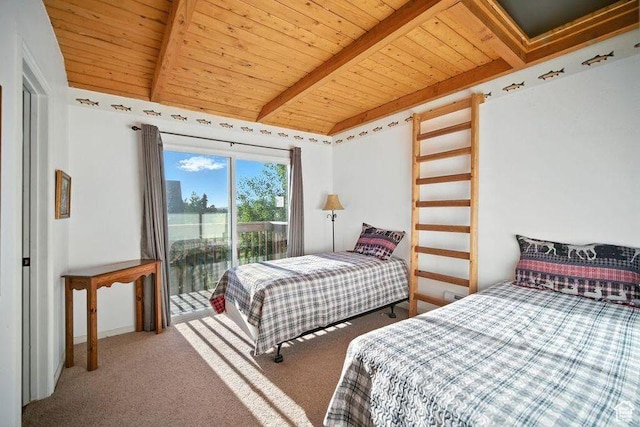 10 S 900 E, Pine Valley, UT 84781 - carpeted bedroom featuring a wood ceiling with exposed beams and access to outside