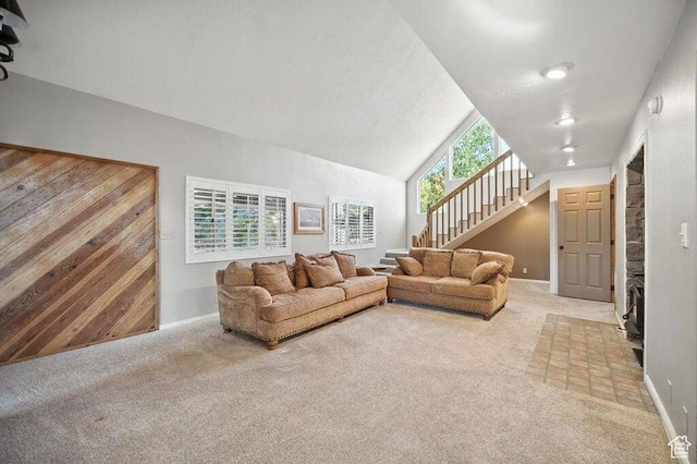 10 S 900 E, Pine Valley, UT 84781 - living area featuring carpet, stairway, and lofted ceiling