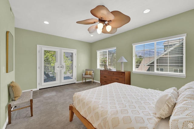 4988 S Timber Way E Unit 206, Millcreek, UT 84117 - carpeted bedroom featuring access to outside, french doors, recessed lighting, tile patterned floors, and ceiling fan