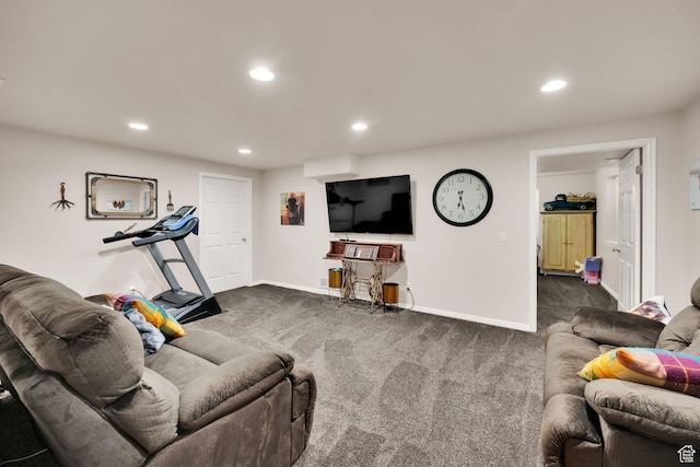 224 Rawlins Ln, Draper, UT 84020 - living area featuring dark colored carpet and recessed lighting