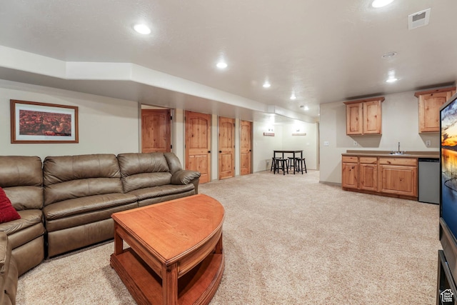 1524 W Foliage Ln, South Jordan, UT 84095 - living area with recessed lighting, wet bar, and light carpet