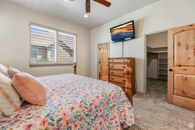 1524 W Foliage Ln, South Jordan, UT 84095 - carpeted bedroom featuring a walk in closet, ceiling fan, and recessed lighting