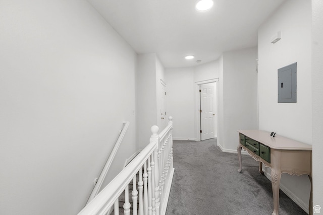 9566 N 4500 W, Cedar Hills, UT 84062 - hall with electric panel, carpet, an upstairs landing, and recessed lighting