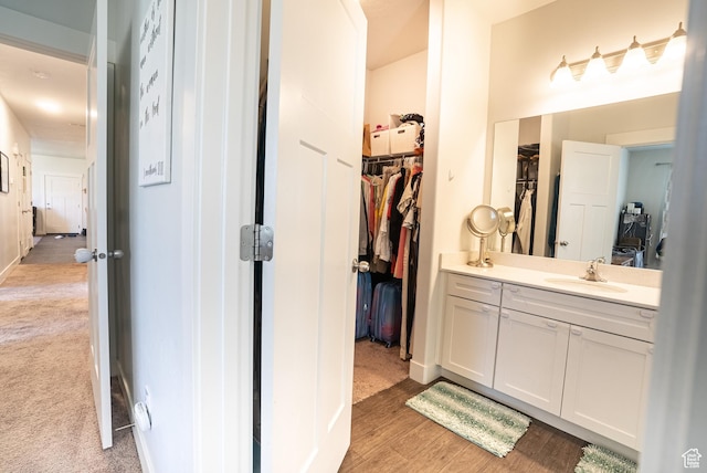 3722 W 1440 N Unit F202, Lehi, UT 84043 - bathroom with vanity, a walk in closet, and wood finished floors