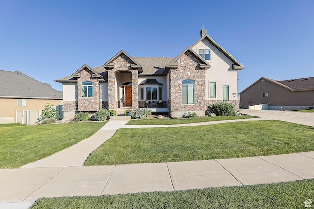 1692 N Sage Ln, Saratoga Springs, UT 84045 - view of front of home featuring stone siding, stucco siding, and a front yard