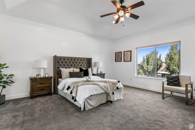 1692 N Sage Ln, Saratoga Springs, UT 84045 - bedroom with dark colored carpet and ceiling fan