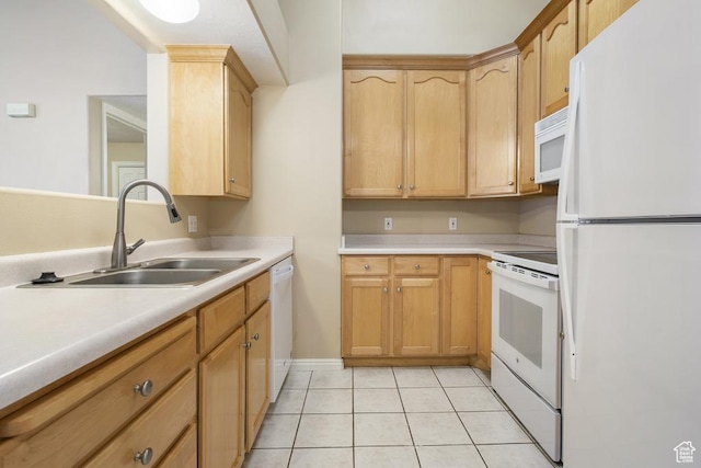 1330 W 1480 N, Orem, UT 84057 - kitchen featuring white appliances, light countertops, light tile patterned floors, and light brown cabinetry