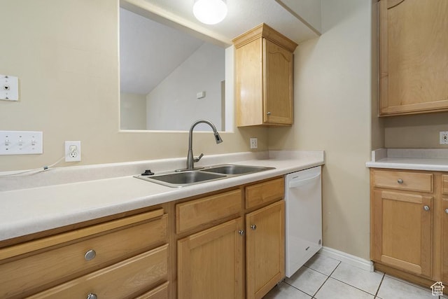 1330 W 1480 N, Orem, UT 84057 - kitchen with white dishwasher, light tile patterned floors, light countertops, and light brown cabinetry