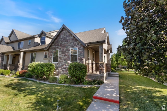 5549 W Parkway W Dr, Highland, UT 84003 - view of front of house with stone siding, stucco siding, and covered porch