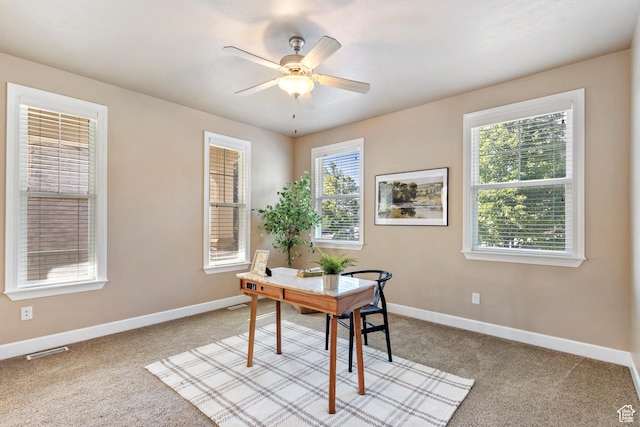 5549 W Parkway W Dr, Highland, UT 84003 - carpeted home office featuring baseboards and ceiling fan