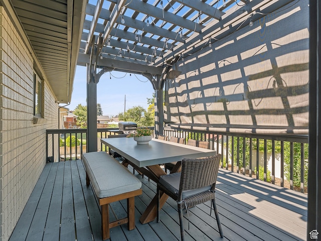 2677 N 700 E, Provo, UT 84604 - wooden terrace with outdoor dining area and a pergola