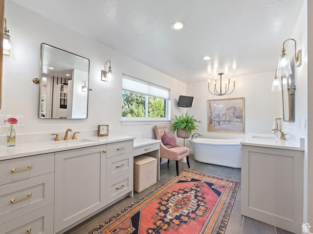 2677 N 700 E, Provo, UT 84604 - bathroom featuring two vanities, a soaking tub, tile patterned flooring, and recessed lighting