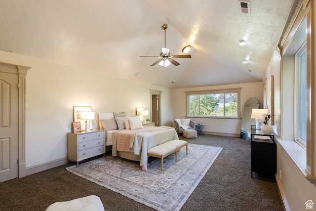 6373 W 10500 N, Highland, UT 84003 - bedroom featuring carpet flooring, vaulted ceiling, and a ceiling fan