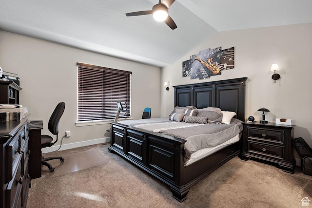 1769 W Valcrest Dr, Saratoga Springs, UT 84045 - bedroom featuring carpet, an office area, vaulted ceiling, and a ceiling fan