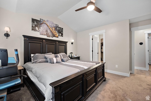 1769 W Valcrest Dr, Saratoga Springs, UT 84045 - bedroom featuring vaulted ceiling, light carpet, a ceiling fan, and a spacious closet