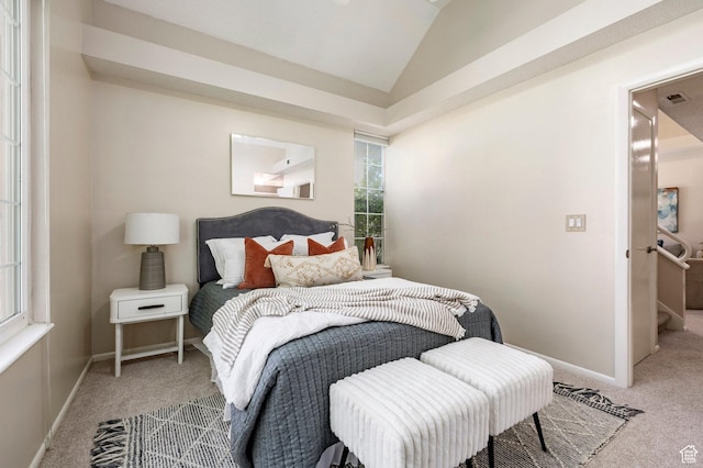 5441 S Spinnaker Row, Taylorsville, UT 84123 - bedroom featuring carpet, vaulted ceiling, and multiple windows