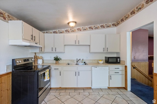 6709 W 3860 S, West Valley City, UT 84128 - kitchen with electric range oven, dishwasher, black microwave, under cabinet range hood, and light countertops
