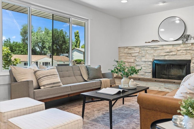 787 S 1680 E, Pleasant Grove, UT 84062 - living room with wood finished floors, recessed lighting, and a fireplace