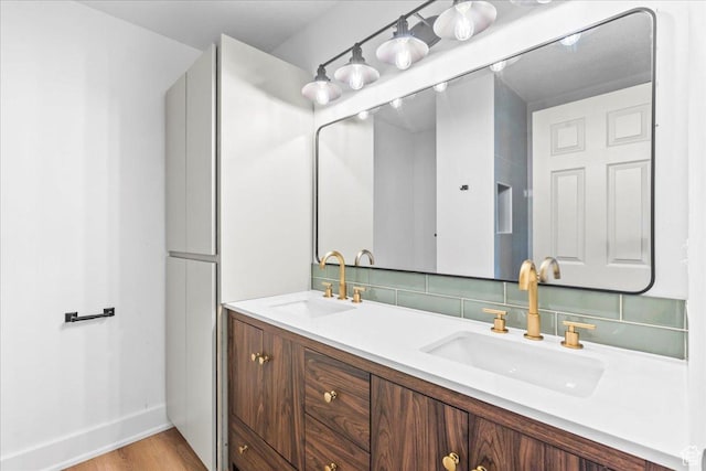 787 S 1680 E, Pleasant Grove, UT 84062 - full bath with double vanity, backsplash, and wood finished floors