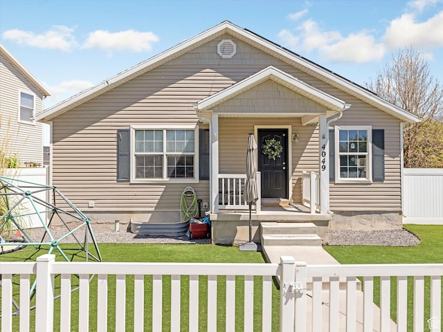 4049 E Dillons Dr N, Eagle Mountain, UT 84005 - bungalow-style house with a fenced front yard and a gate