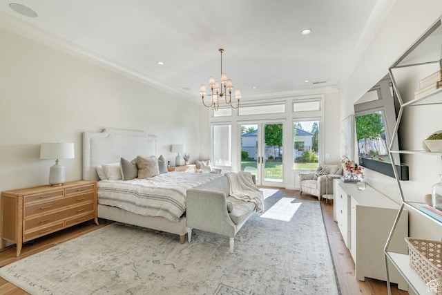 2916 S 300 E, Washington, UT 84780 - bedroom featuring crown molding, wood finished floors, multiple windows, access to exterior, and french doors